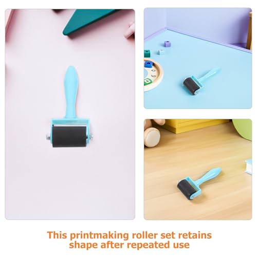 Veemoon 7pcs Soft Rubber Roller Set for Printmaking, Blue Handle Ink Applicator Tools for Art Painting and Block Printing Craft Projects