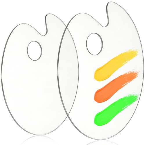 Hulameda 2Pcs Acrylic Clear Paint Palette with Thumb Hole Paint Pallet for Adults or Kids,Easy Clean Non-Stick Artist Pallet for Oil Watercolor Craft DIY Art Painting Palette（11.8 x 7.9+9.8 x 5.9inch） - color: Clear-11.8*7.9+9.8*5.9inch