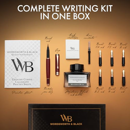 Wordsworth & Black Calligraphy Pen Gift Set, Includes Ink Bottle, 6 Cartridges, Refill Converter, 6 Replacement Nibs, Luxury Bamboo, Journaling, Smooth Writing Pens [Violet Wood] - color: Violet Wood