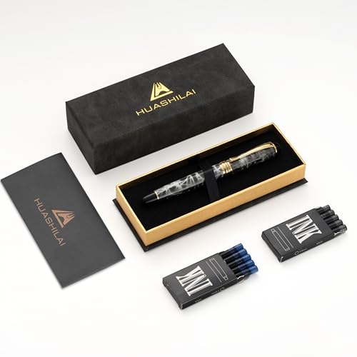 Luxury Fountain Pen Set – 46g Metal Calligraphy Pen with Gift Box, 2 Ink Cartridge Sets (Black & Blue), Flex Nib Writing Pen for Beginners & Professionals (Grey) - color: Grey