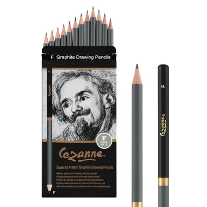 Cezanne Graphite Drawing Pencils Set - F, Set of 12 Break-Resistant Graphite Lead, Easy-to-Sharpen Sketch Pencils, Master Artist Quality Graphite Pencils for Technical and Artistic Drawing - color: F, size: Set of 12