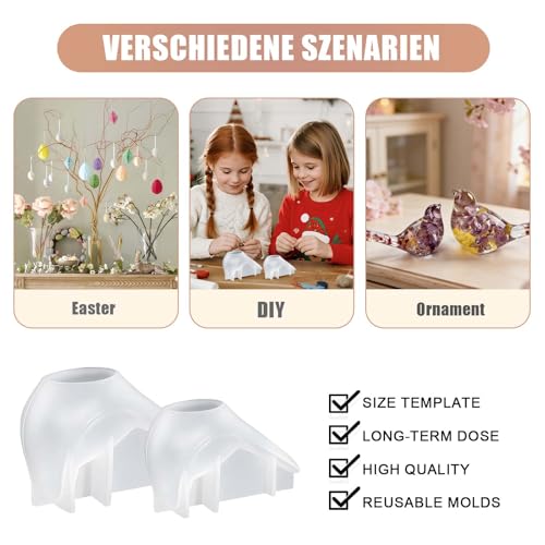 2PCS Bird Resin Molds Silicone, 3D Bird Silicone Mold Set for Epoxy Resin Casting, Animal Resin Molds for Flowers Preservation, Soap, Candle Making, Spring Decor & DIY Crafts