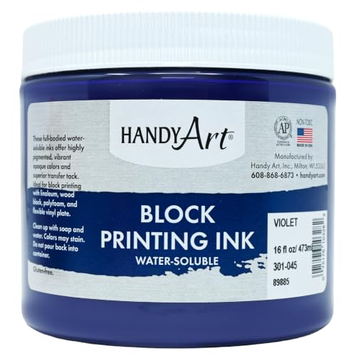Handy Art Block Printing Ink, Violet, 16 oz Jar, Water-Soluble | Highly Pigmented Vibrant Opaque Color with Superior Transfer Tack, Water Soluble, Certified Safe & AP Non-Toxic, Made in USA - color: Violet, size: 16 Fl Oz