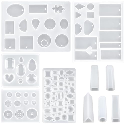Suhome 73 Pack Resin Earring Mold Jewelry Silicone Resin Molds Making Kits Including Earring, Pendant, Bracelet, Necklace, Button Silicone Casting Molds for Beginners - color: Earring