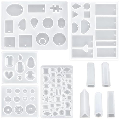 Suhome 73 Pack Resin Earring Mold Jewelry Silicone Resin Molds Making Kits Including Earring, Pendant, Bracelet, Necklace, Button Silicone Casting Molds for Beginners - color: Earring