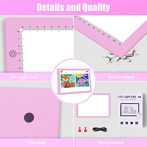 comzler A4 LED Light Board, 3 Level Dimmable Brightness USB Power Artcraft Light Table for Tracing, Light Drawing Sketch Pad for Animation, Sketching, Drawing, Stenciling, Artists - Pink - style: A4 Pink