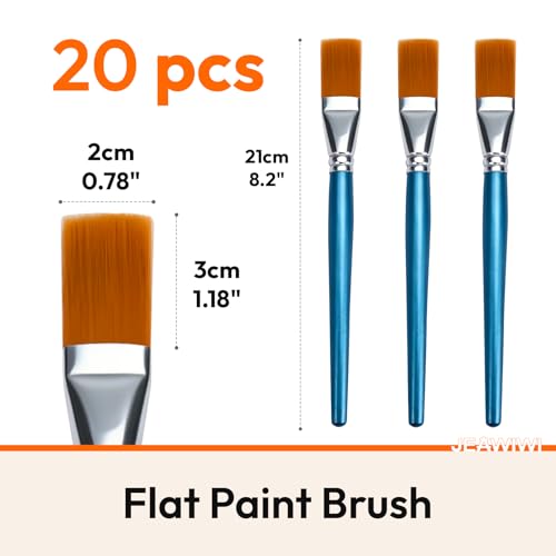 JEAWIWI 20 PCS Acrylic Paint Brushes Set, Flat Artist Paintbrushes 30mm, Oil Watercolor Face Paint Brushes for Rock, Face Art, Canvas, Body, Blue - size: 20 PCS