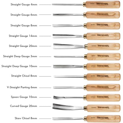 12-Pieces Woodworking Wood Carving Tools Chisel Set with Canvas Bag, Razor Sharp CR-V 60 Steel Blades - size: 12-Pieces with Ash Handle