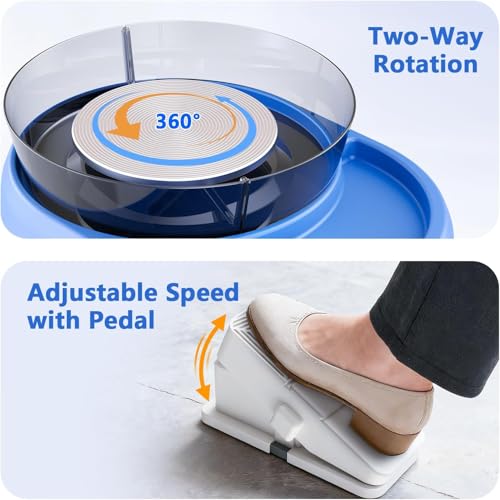 6 inch Home Pottery Wheel for Pottery Craft - Complete Pottery Kit for Beginners, Two-Way Rotation, 2.2lb Air Dry Clay, Arts and Crafts Sculpting Tools, Craft Gifts - color: Blue