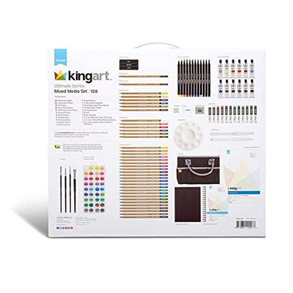 KINGART 150 Ultimate Series 128 Pc. Mixed Media Art Set Includes Paints, Markers, Color Pencils and Paper Pads in a Black Travel Tote Bag, Beginner to Professional, Great Gift, 128 Pc.