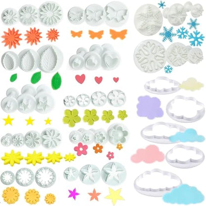 Flower Cookie Cutters,Cake Tools 44 Pcs Snowflake Cookie Cutter Cloud Fondant Cake Plunger Sugarcraft Flowers Leaf Butterfly Heart Shape Decorating Mold DIY Icing Plunger Cutters - color: Flower Cutters