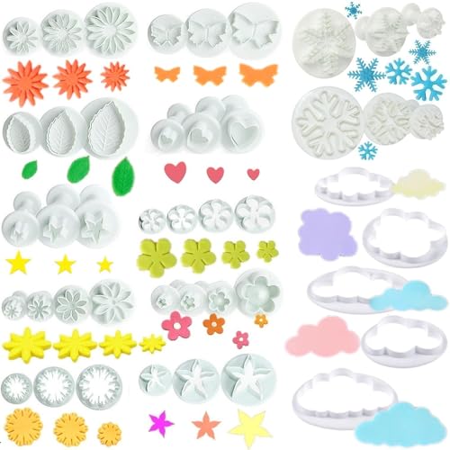 Flower Cookie Cutters,Cake Tools 44 Pcs Snowflake Cookie Cutter Cloud Fondant Cake Plunger Sugarcraft Flowers Leaf Butterfly Heart Shape Decorating Mold DIY Icing Plunger Cutters - color: Flower Cutters