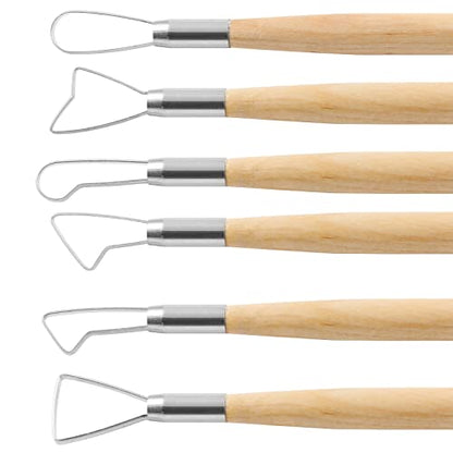 Suiwotin 6pcs Double-Sided Clay Sculpting Tools, Wooden Handle Ribbon Clay Tools, Pottery Trimming Tool, Clay Wire Loop Sculpture Set for Ceramic, Wax Carving Modeling (Pack of 2) - size: 6pcs-Loop (Pack of 2)