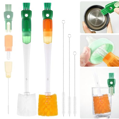 XYFuuee 5 Pack Bottle Brush Set, 5 in 1 Long Handle Water Bottle Cleaning Brush, 3 Straw Brushes for Stanley Yeti Owala, Travel Nipple Detail Cup Cleaner Washer Brush for Wine Lid Gap - color: Orange