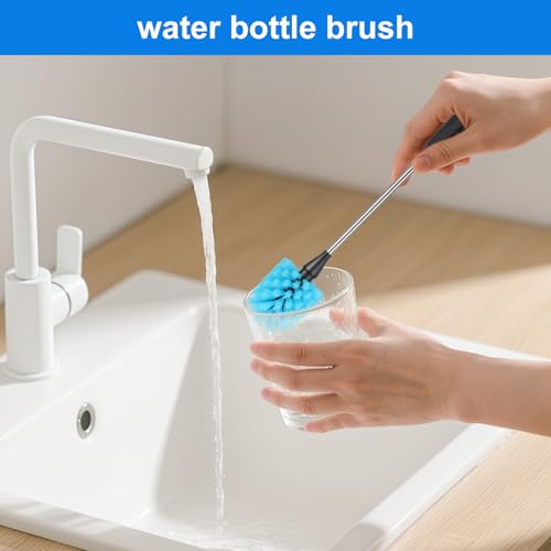 Bottle Brush,15-inch Long, Bottle Brush Cleaner, Bottle Scrubber, Kitchen Scrub Brush Suitable for Water Bottles, Cups, Glasses, Baby Bottles, Wine Glasses, (2, Blue) - color: Blue