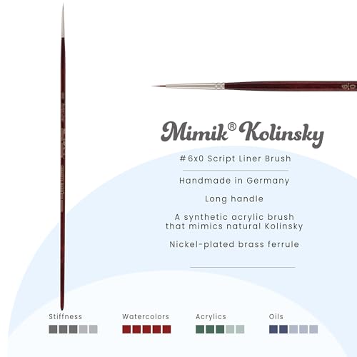 Creative Mark Mimik Kolinsky Watercolor Brush - # 6x0 Script Liner - Long Handle Synthetic Paint Brush - Handmade in Germany - Synthetic Sable Paint Brushes for Professional Artists - Animal-Friendly - size: 6x0