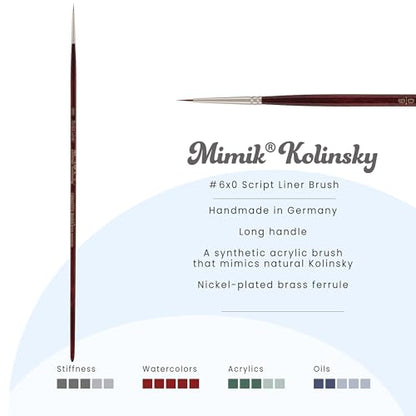 Creative Mark Mimik Kolinsky Watercolor Brush - # 6x0 Script Liner - Long Handle Synthetic Paint Brush - Handmade in Germany - Synthetic Sable Paint Brushes for Professional Artists - Animal-Friendly - size: 6x0