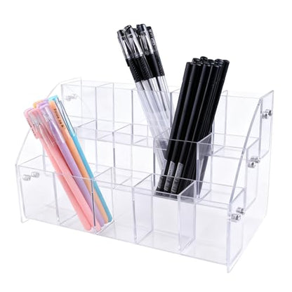 3-Layer Clear Acrylic Pen Holder & Desk Organizer | Desktop Pencil Cup, Makeup Brush Display Stand & Stationery Storage Case for Office, School and Home - size: 3 Layers