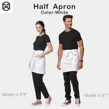Unisex Waist Apron with Pockets Waiter Bar Half Bistro Apron 4251BY - color: White, size: 1 Pack