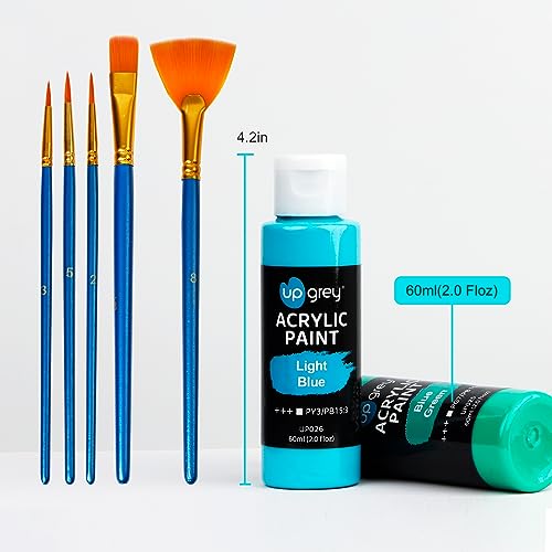 UPGREY 50 Colors Acrylic Paint Set, Non Toxic Art Paints (2fl Oz/60ml Each) With 5 Craft Paint Brushes, Metallic Acrylic Paints Kids Adults for Canvas Crafts Stone Wood Ceramic And Model Painting - color: 50 Colors(60 ml/2fl oz）