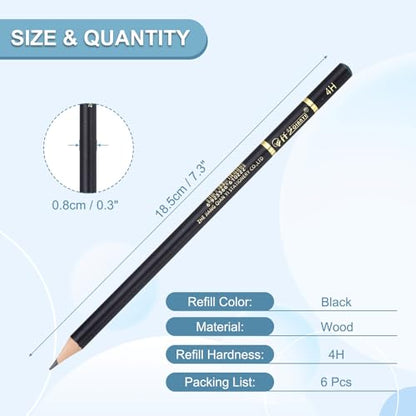 PATIKIL 6Pcs Drawing Pencils for Sketching, 4H Refill Sketch Pencils for Drawing, Graphite Art Pencil Set Professional Resistant Lead for Painting Shading Artist Office Supplies - size: 4H