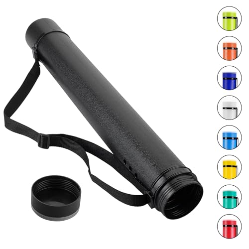 DEWEL Document Tube,Plastic Expanding Poster/Art/Document Storage Tube 24.5 to 40 inches Adjustable with Carrying Strap Waterproof and Light-Resistance Telescoping Carrying Case (Black-Large Size) - color: Black (Round), size: Large