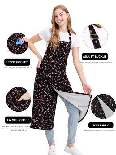 Molaxhome Split Apron with 3 Pockets,Unisex Pottery Apron with Adjustable Strap for Kitchen Ceramics - color: Blackflower
