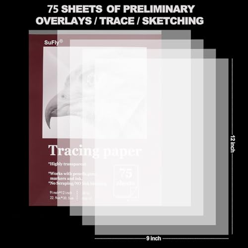 Tracing Paper for Drawing, 9 X 12'' Tracing Paper Pad, 75 Sheets Transparent Vellum Paper for Tracing Pads, 38lb/60gsm Translucent Trace Pad for Pencil Sketching, Image Tracing. - size: 9-x-12-inch:1 Pack
