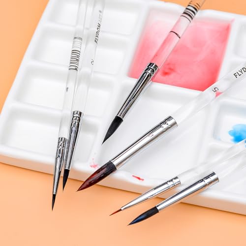 Watercolor Paint Brushes Set,Detail Line Brush,Short Handle Brushes, Soft Synthetic Hair, Pointed Round Mop Brush for Watercolor, Acrylic, Gouache, Aquarelle & Oil Painting, 6 Pcs Set