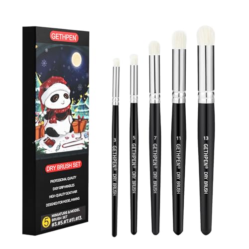 GETHPEN Dry Brush Miniature Painting Drybrush Set - 5 Sizes Hobby Detail Paint Brush Set for Acrylic/Oil/Watercolor Brushes for Beginners & Pros - size: 5 Sizes