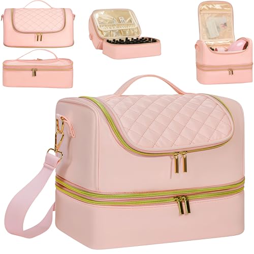 Nail Polish Organizer Case Holds 45 Bottles & Nail Lamp, Large Capacity Nail Tech Bag, Portable Nail Supplies Storage for Travel, Manicurist & Nail Artist Gift