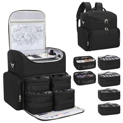 Relavel Tattoo Backpack with 6 Removable Pouches, Tattoo Travel Case with 3 Detachable Dividers, Waterproof Tattoo Carrying Case for Stencil Printer, Equipment and Supplies - Black - color: Black With 2 Bags