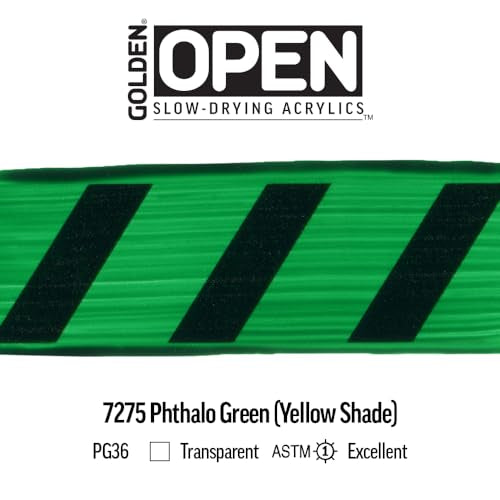 GOLDEN OPEN Slow-Drying Acrylics, Phthalo Green/Y.S., 5 fl oz. tube, Professional Acrylic Paint, Transparent - color: Phthalo Green /Y.S., size: 5 Fl Oz (Pack of 1)