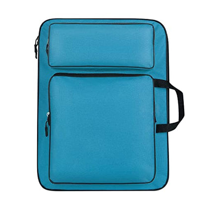 haozaikeji A3 Artist Portfolio Carry Case Bag Portable Waterproof Canvas Shoulder Bag Painting Pad Backpack for Sketching Painting Art Supplies with Shoulder Straps & Carry Handle - color: Blue