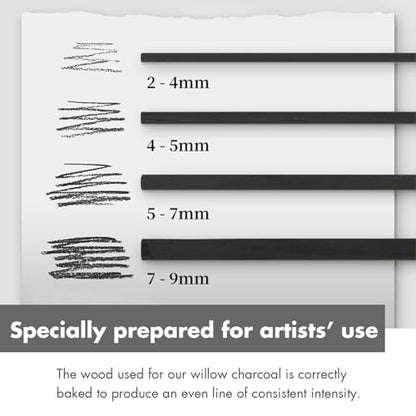 Willow Charcoal Sticks - Natural Willow Charcoal for Artists, Beginners, or Students of All Skill Levels - Perfect for Drawing and Sketching, Approx. 5-7mm Dia, 25 Sticks - style: 5-7mm