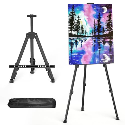 Display Easel for Wedding Sign & Painting, 17''-70'' Adjustable Collapsible Metal Tripod Easel, Secure Anti-Slip Tray, Dual Use Floor & Tabletop Stand with Free 18" Carry Bag for Sketch & Display