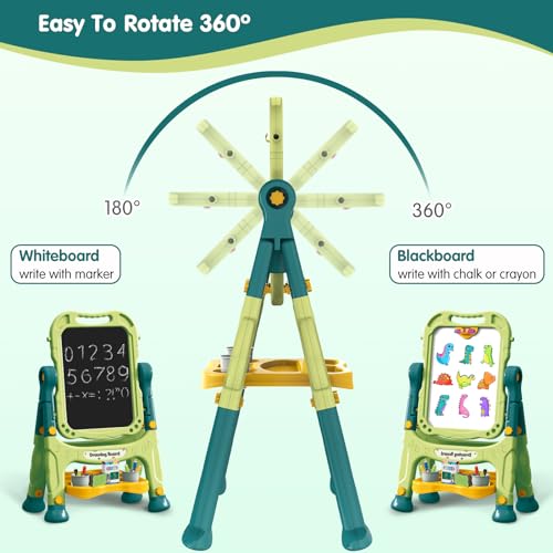 Kids Art Easel, Adjustable Drawing White Board & Chalk Board, Toddler Double Sided Easel with Painting Accessories, Birthday Gift for Girls Boy Age 3 4 5 (Green) - color: Green