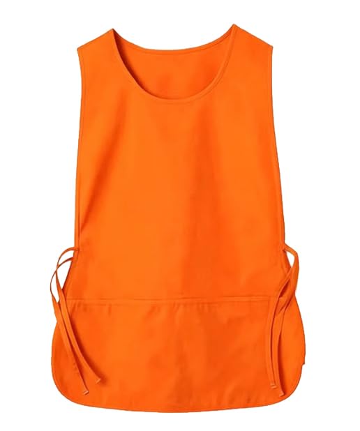 Large Smock Cobbler Apron for Men & Women, Adjustable Side Ties & 2 Pockets - color: Orange