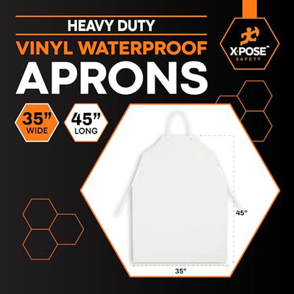 Xpose Safety Heavy Duty Vinyl Waterproof Aprons, White - For Home, Industrial and Commercial Use - Chemical Resistant - color: White - 8 Mil, style: 12 Pack