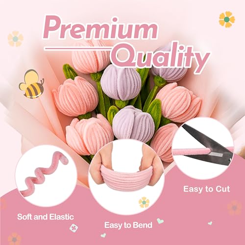 Upgraded 2026 Pipe Cleaners Craft Kit: 400-Piece DIY Flower Making Supplies with Exclusive Color Palette | Includes Chenille Stems, Floral Wire, Gardening Tape, Stamen & Ribbon for Kids Arts & Crafts - color: pink