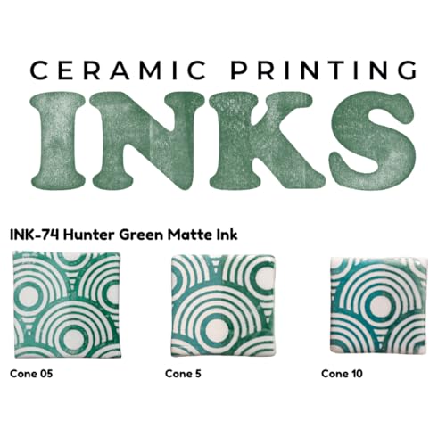 AMACO Ceramic Printing Ink, 8 oz. (236 mL), INK-74 Hunter Green Matte | Cone 05-10 Intermixable Ceramic Printing Ink for Screenprinting, Monoprinting, and More on Bisque and Unfired Clay - color: Ink-74 Hunter Green