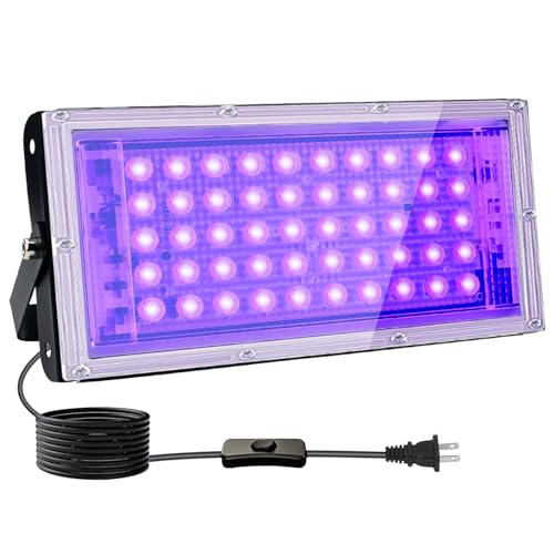 50W Black Lights, Blacklight Flood Light with Plug and Switch,for Glow Party, Halloween, Fluorescent Poster, Stage Lighting, Body Paint - size: 50W*1