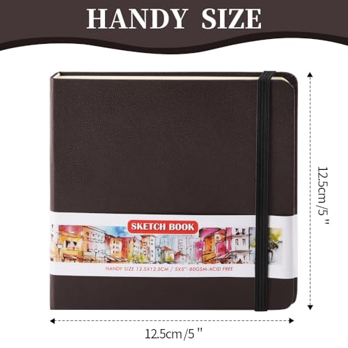 Square 5x5 inches 80gsm 96sheets/192 Pages Notebooks Blank Sketchbooks Travel Journal Pocket Hardcover Paint Writing Diary Memo Planner PU Leather Cover. Dark Brown - color: PU Cover-5x5in-Dark Brown