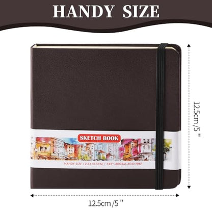 Square 5x5 inches 80gsm 96sheets/192 Pages Notebooks Blank Sketchbooks Travel Journal Pocket Hardcover Paint Writing Diary Memo Planner PU Leather Cover. Dark Brown - color: PU Cover-5x5in-Dark Brown