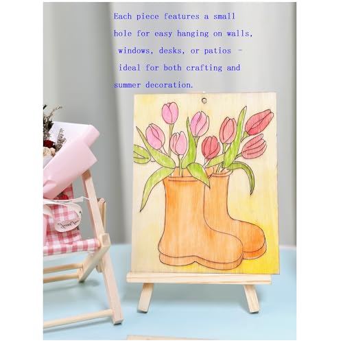 Piatoeke 16PCS 5.9×4.7in Unfinished Wood Crafts to Paint,DIY Fun Things to Paint and Hang, Wooden Summer Cutouts Board for Kids Painting(Summer) - color: Summer