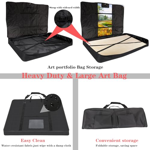 TreochtFUN Art Portfolio Bag 36 x 48 in - Waterproof Artist Carrying Bag Soft Side Sturdy with Strap, Heavy Duty Storage for Artwork Drawing Canvas Poster,(Black) - size: 36 x 48