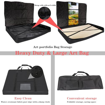 TreochtFUN Art Portfolio Bag 36 x 48 in - Waterproof Artist Carrying Bag Soft Side Sturdy with Strap, Heavy Duty Storage for Artwork Drawing Canvas Poster,(Black) - size: 36 x 48