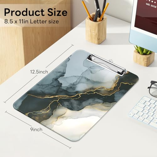 Plastic Cute Clipboard Low-Profile Metal Clip, A4 Letter Size 9 x 12.5 in, 8.5 x 11 Paper Clip Board for Teachers, Nurses, Classroom,Ink Painted Marble - color: Ink Painted Marble