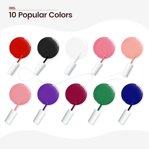 JODSONE 10pcs Nail Art Gel Liner Set,3D Nail Art Pens Effect for Fine Lines,Thin Brush Detail Polish,DIY Painted Nails at Home Salon,Liner Gel Nail Polish for Girls & Women - color: 10colors set