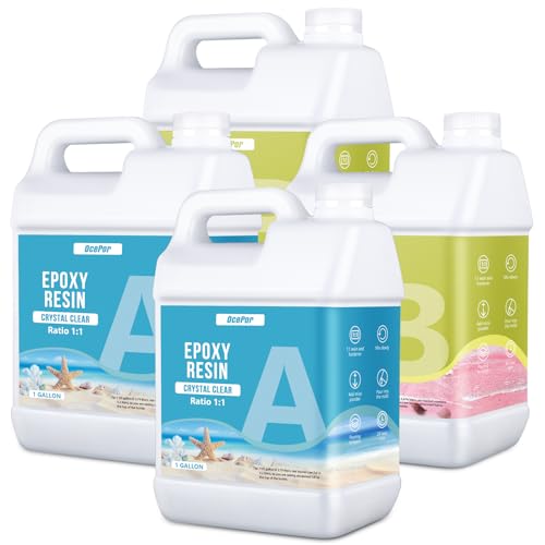 OcePor Epoxy Resin-4 Gallon, Crystal Clear Epoxy Resin Kit, No Yellowing No Bubble Art Resin Casting Resin for Art Crafts, Jewelry Making, Wood & Molds(2 Gallon x 2) - size: 4 Gallon